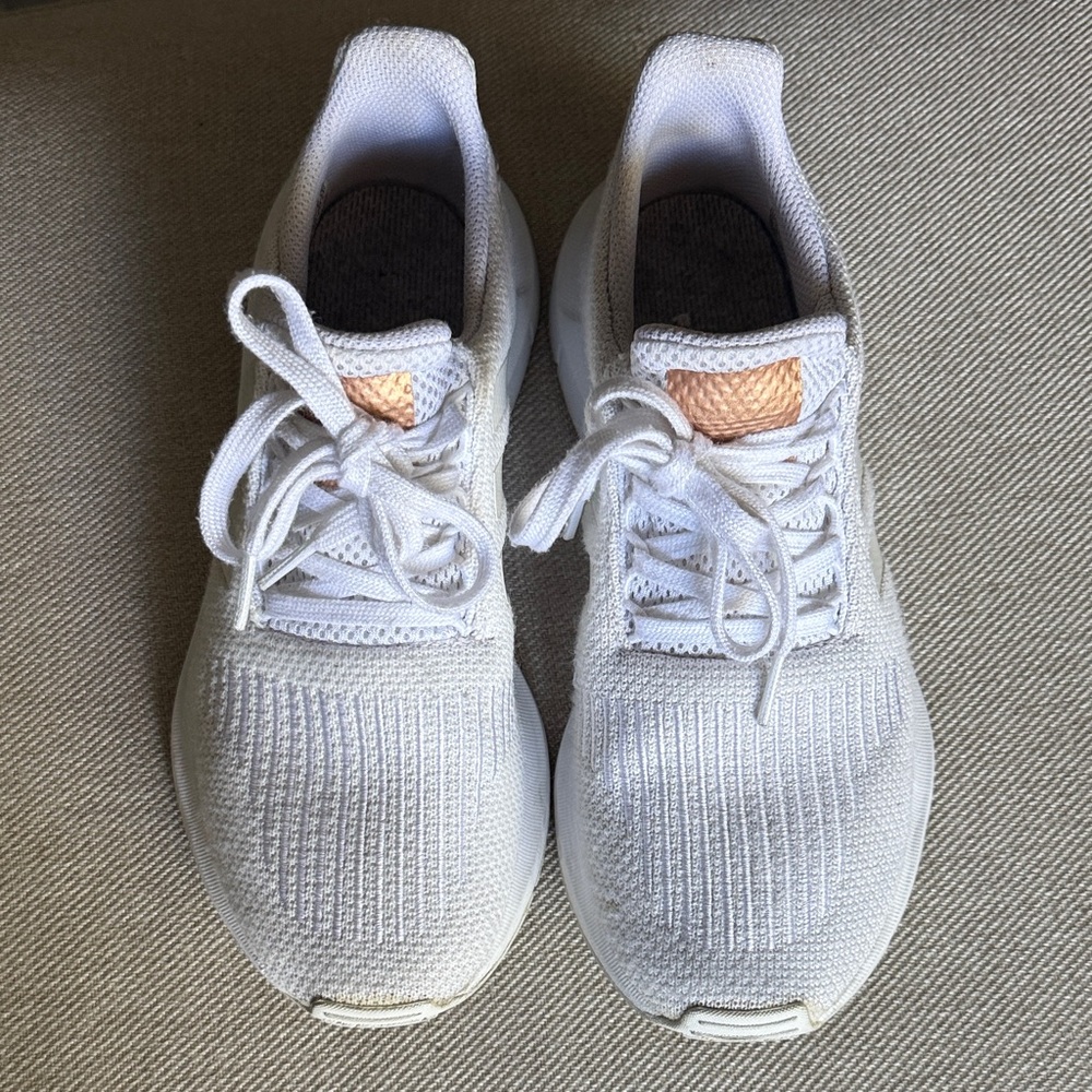 White Knit Lace-Up Adidas Sneakers
